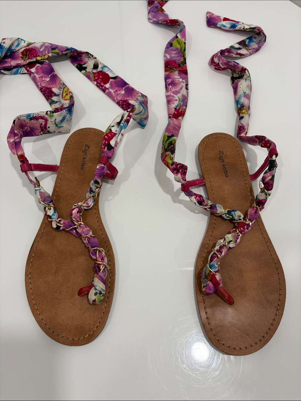 Zigi Soho Pink Floral Wrap Tie Sandals